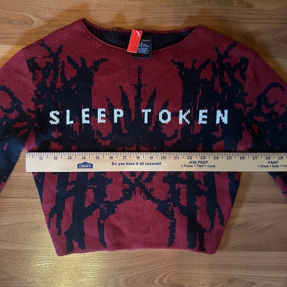 Hot Topic Burgundy and Black Sleep Token Runes Bell Sleeves Sweater - Picture 5 of 11